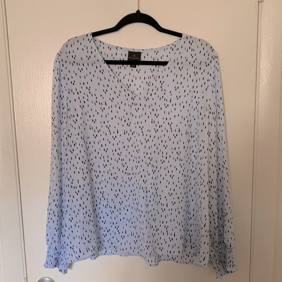 Worthington Light Blue Dotted Long Sleeve Blouse - Picture 1 of 1